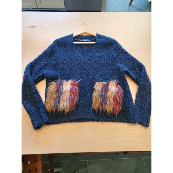 Zara Knit V-neck Wool Blend Sweater - SZ S - Picture 4 of 9